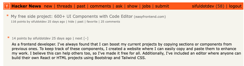 hackernews easyfrontend