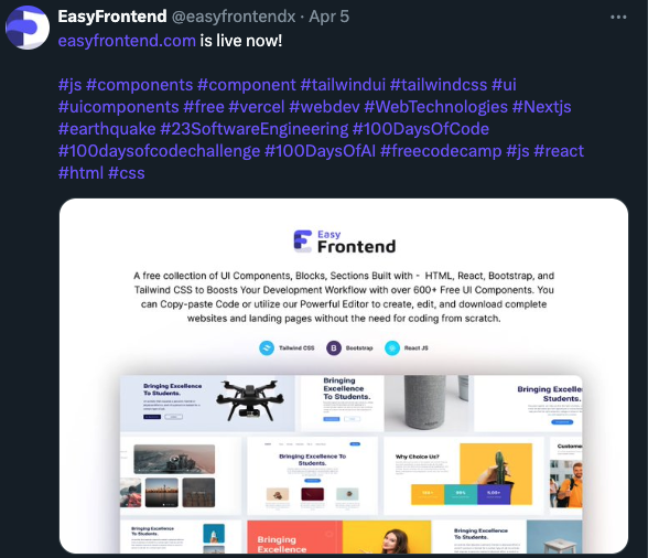 twitter post of Easyfrontend