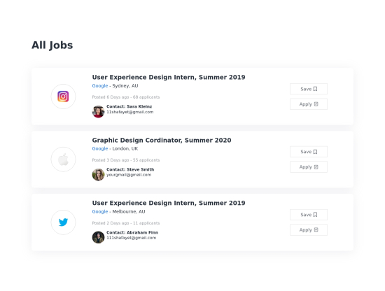 Full width card layer career with company icon