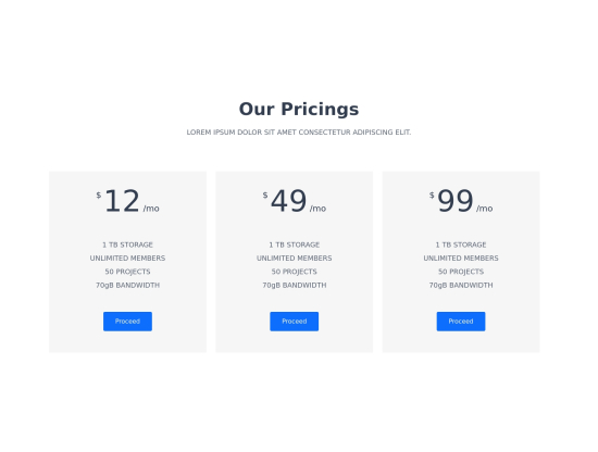 Pricing with heading and 3 cards