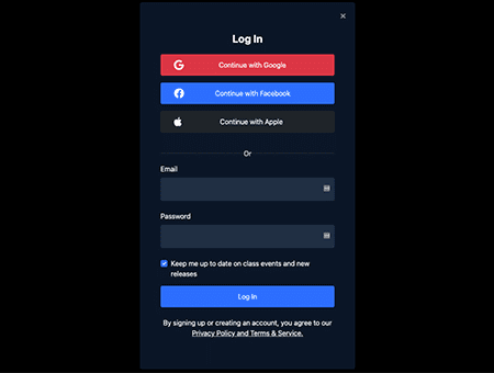 Login section with google, facebook and apple