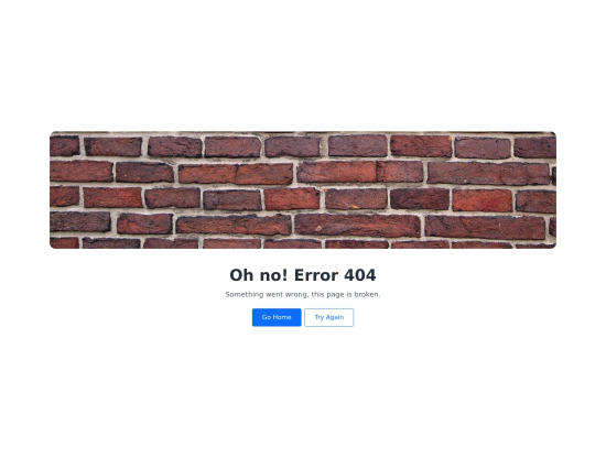 Error 404 with brick wall image and two buttons