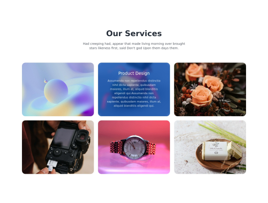 Card service section with feature image and show content in hover with effect