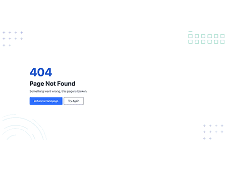 404 page not found with patterned background and buttons