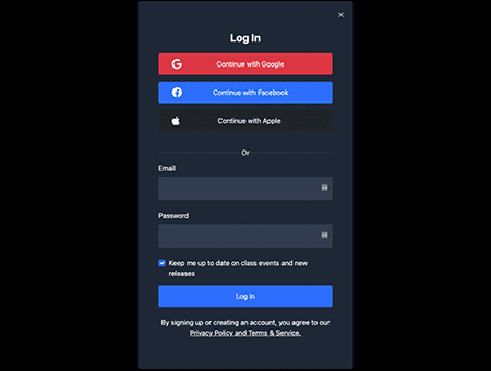 Login section with google, facebook and apple