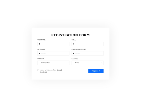 Registration form with icons and button