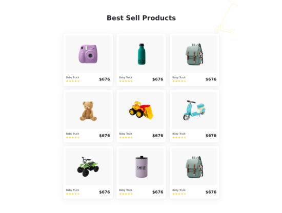 Product cards with title, rating and price