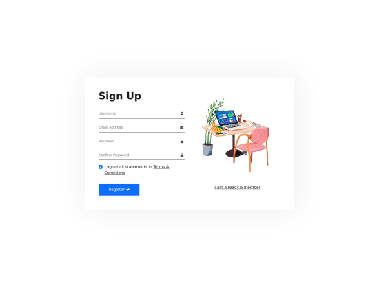 SignUp form with right aligned image