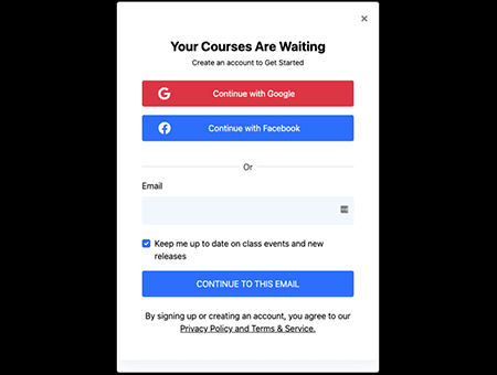 Login section with google and facebook